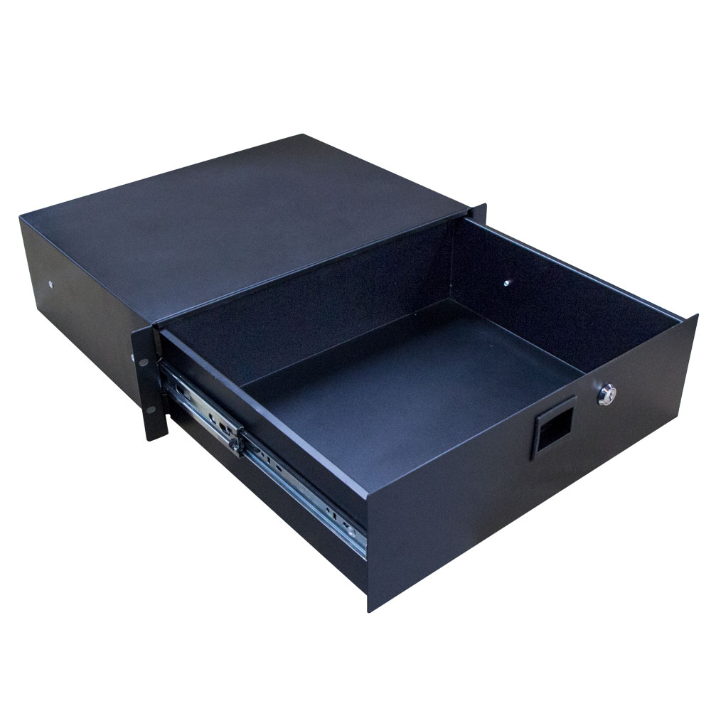 4RU 19" RAck Mount Slam Lock Drawer; 350mm Deep - Black