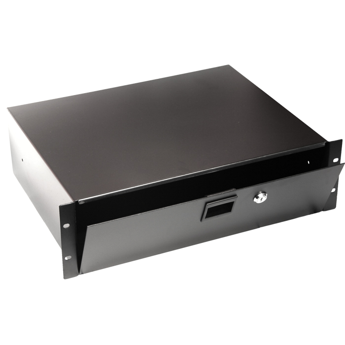 3RU Enclosed 19" Rack Mount Shelf with Hinged Door - Black