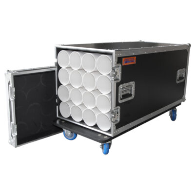 16 Unit Microphone Stand Road Case with Castors & Stacked Acrylic Storage Tubes - Black