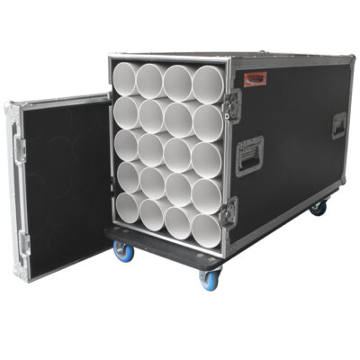 20 Unit Microphone Stand Road Case with Castors & Stacked Acrylic Storage Tubes - Black