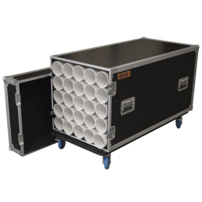 25 Unit Microphone Stand Road Case with Castors & Stacked Acrylic Storage Tubes - Black
