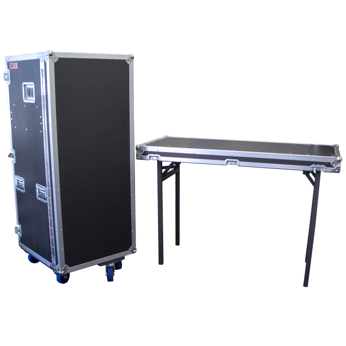 Mobile Bar Fridge & Microwave Oven Road Case with Detachable Side Bench - Black