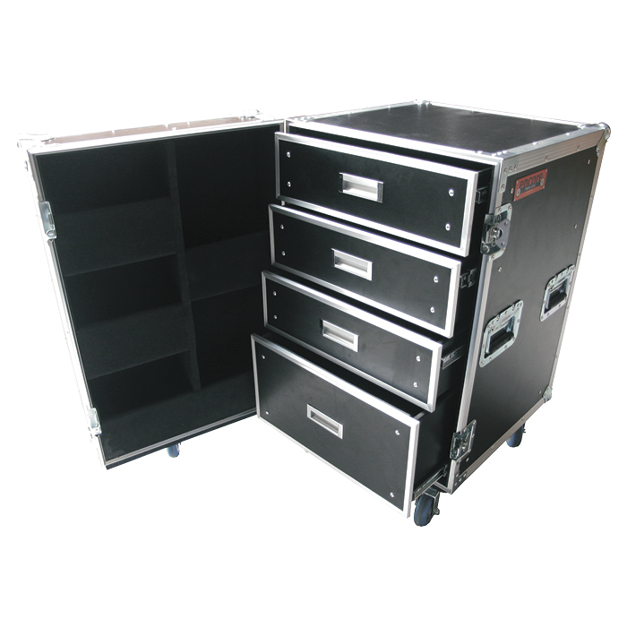 Standard Drawers (4) Case; 5 Shelves in Front Door (with Castor - 5 in Total) - Black