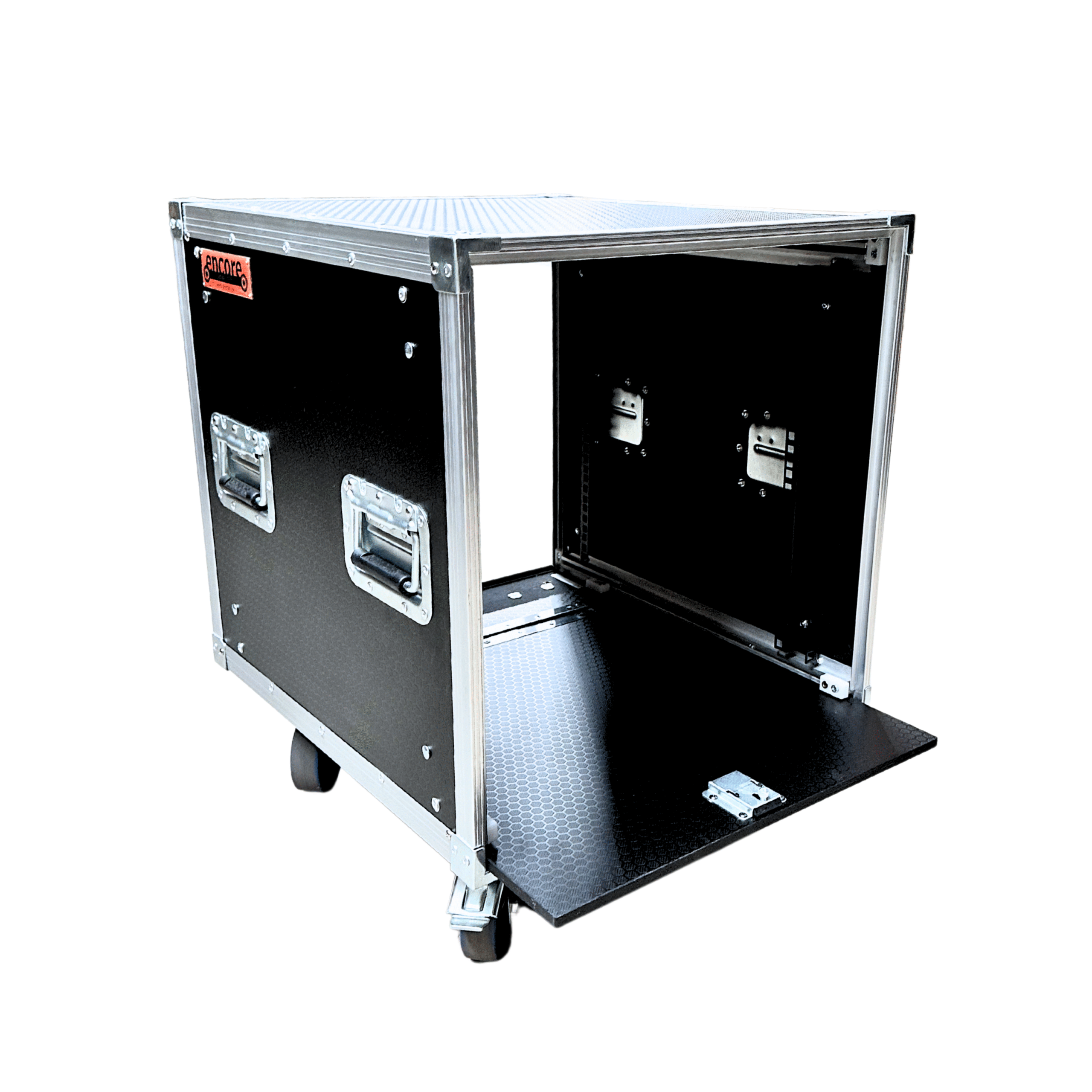 10RU Standard 19" Rack Mount Case with Over & Under Slide-Away Doors; including Castors; 500mmD External - Black - Image 2