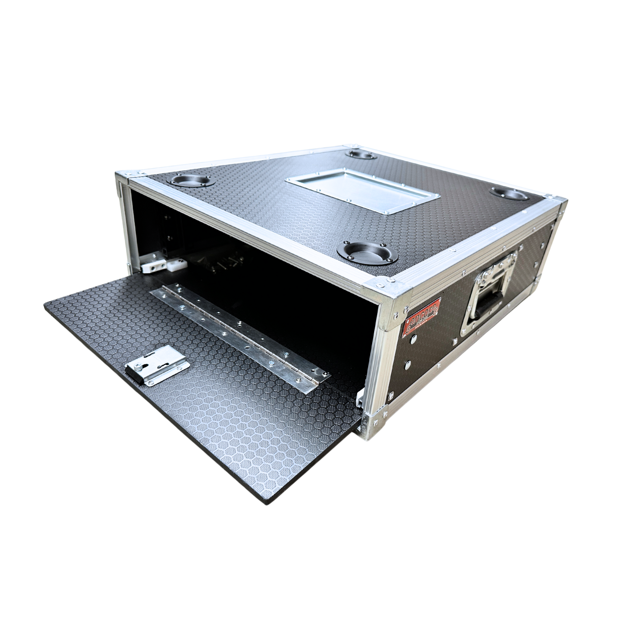 2RU Standard 19" Rack Mount Case with Over & Under Slide-Away Doors; 500mmD External; Stackable - Black - Image 2