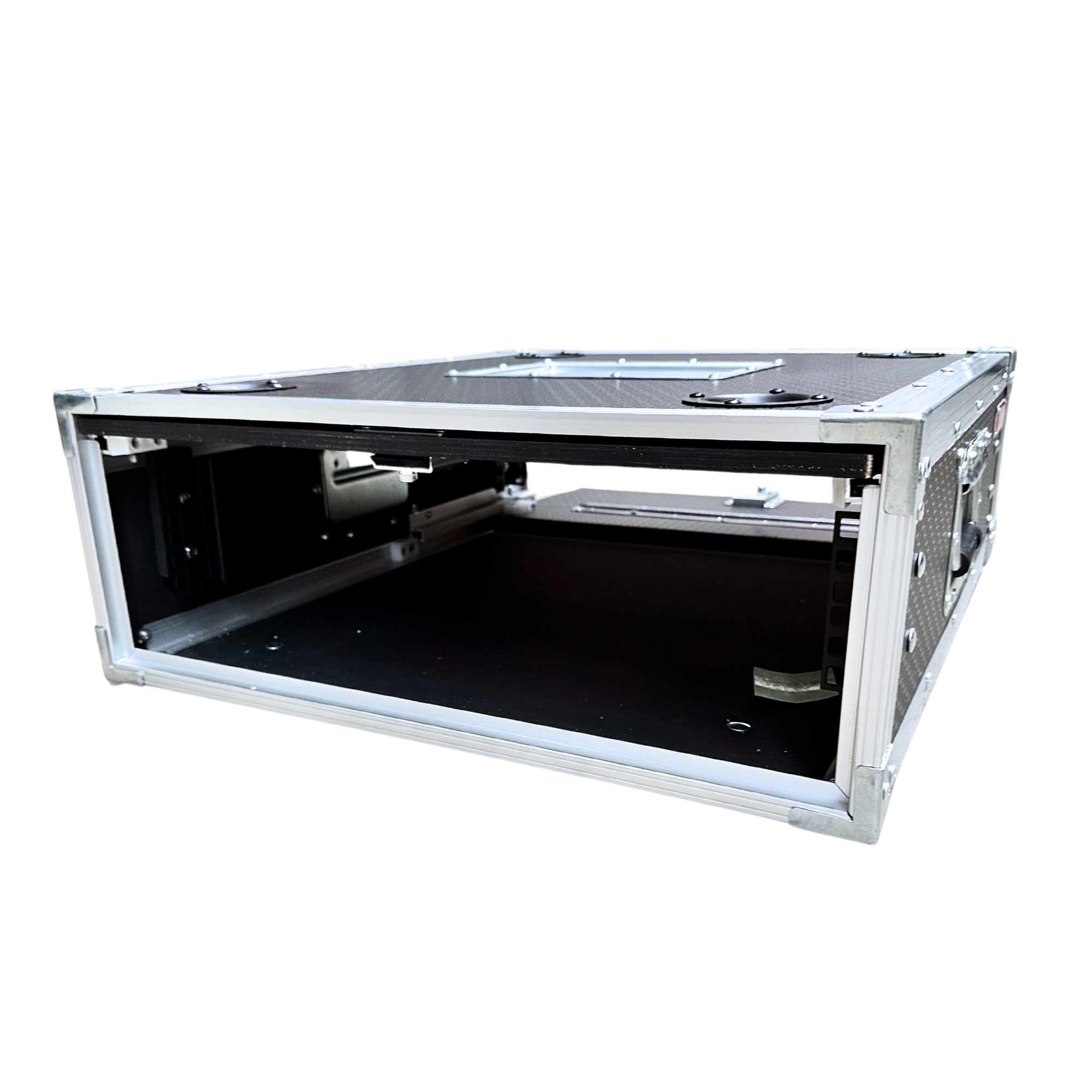 2RU Standard 19" Rack Mount Case with Over & Under Slide-Away Doors; 500mmD External; Stackable - Black - Image 4