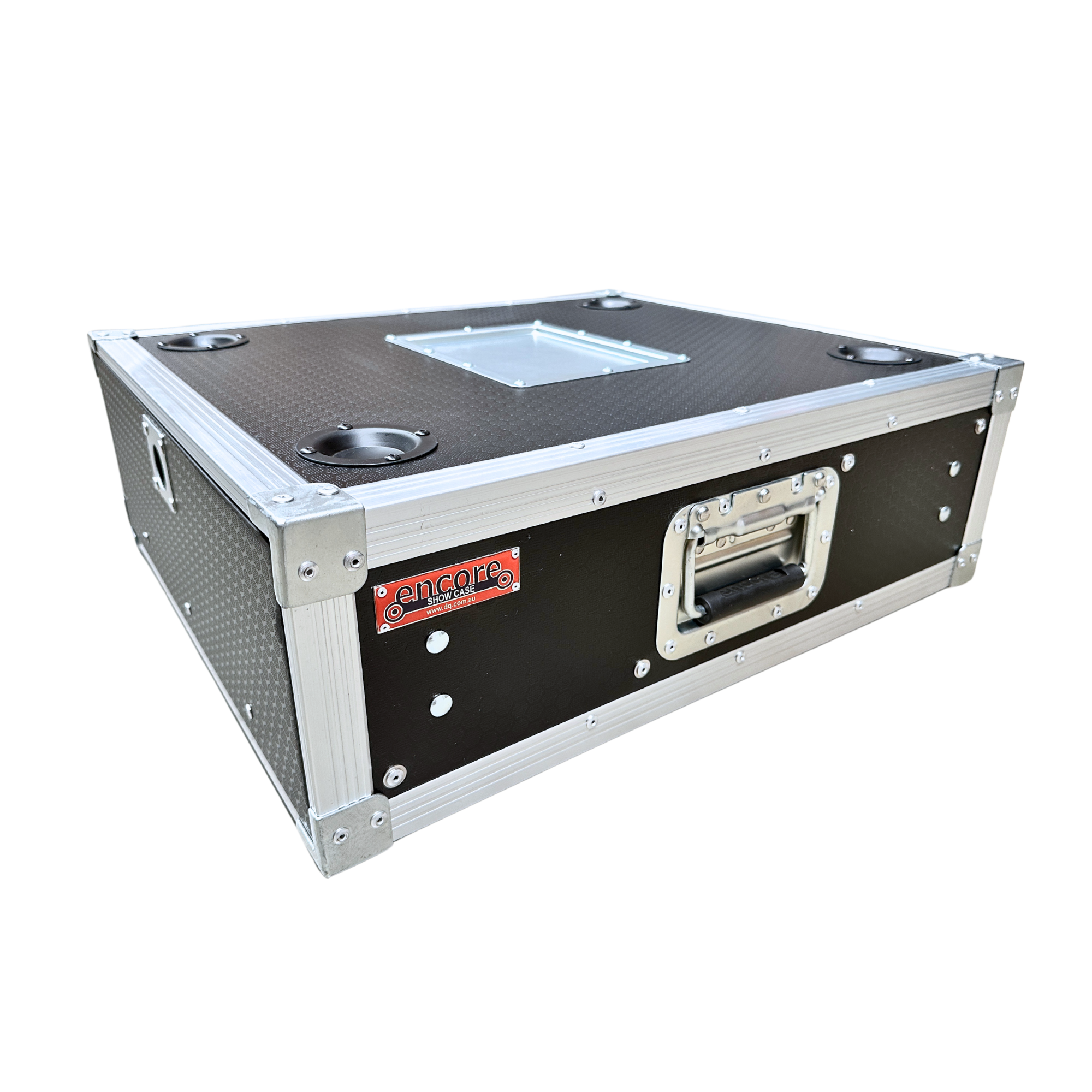 2RU Standard 19" Rack Mount Case with Over & Under Slide-Away Doors; 500mmD External; Stackable - Black