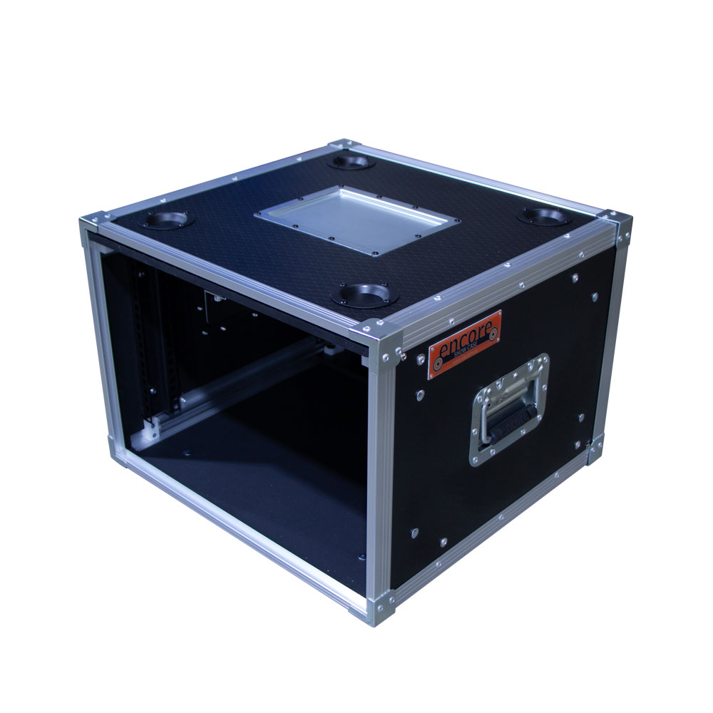 6RU Standard 19" Rack Mount Case with Over & Under Slide-Away Doors; 400mmD External; Stackable - Black - Image 2