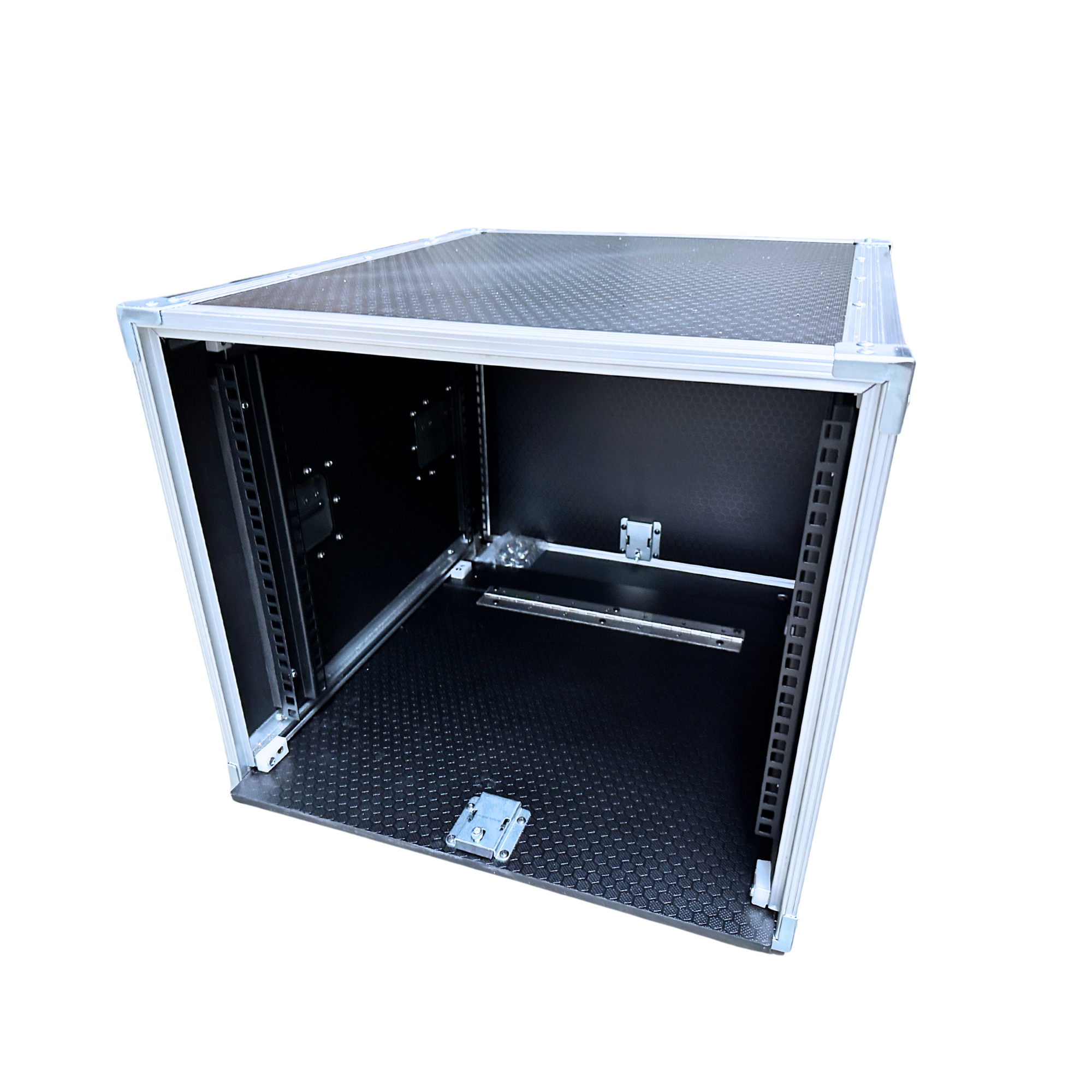 8RU Standard 19" Rack Mount Case with Over & Under Slide-Away Doors; 500mmD External; Stackable - Black - Image 2