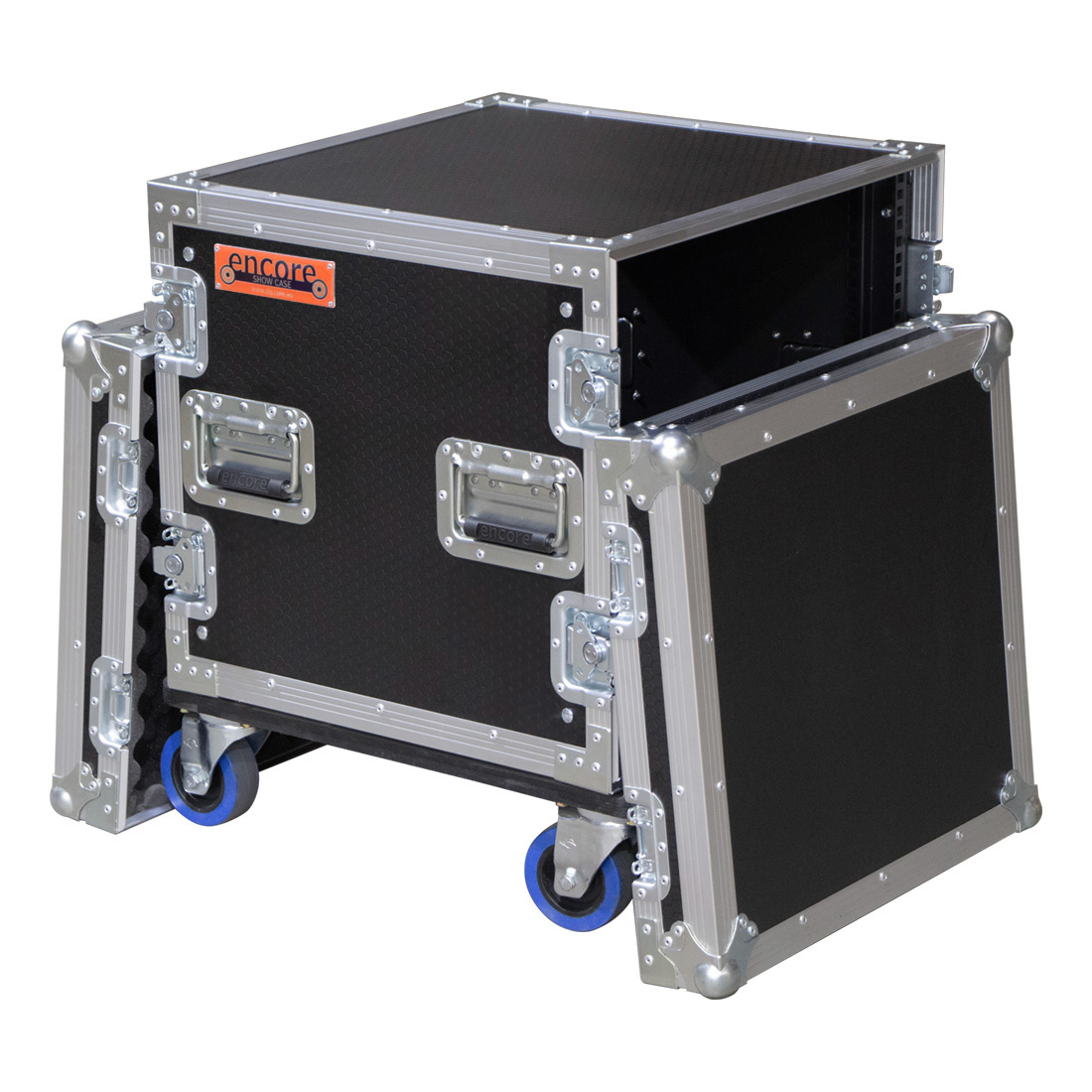 10RU Standard 19" Rack Mount Case with Castors; 500mmD (between Covers) - Black