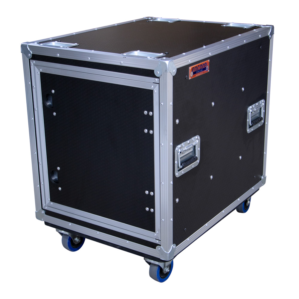 12RU Anti-Vibration 19" Rack Mount Case with Slide-Away Doors & Castors; 790mmD - Black - Image 2