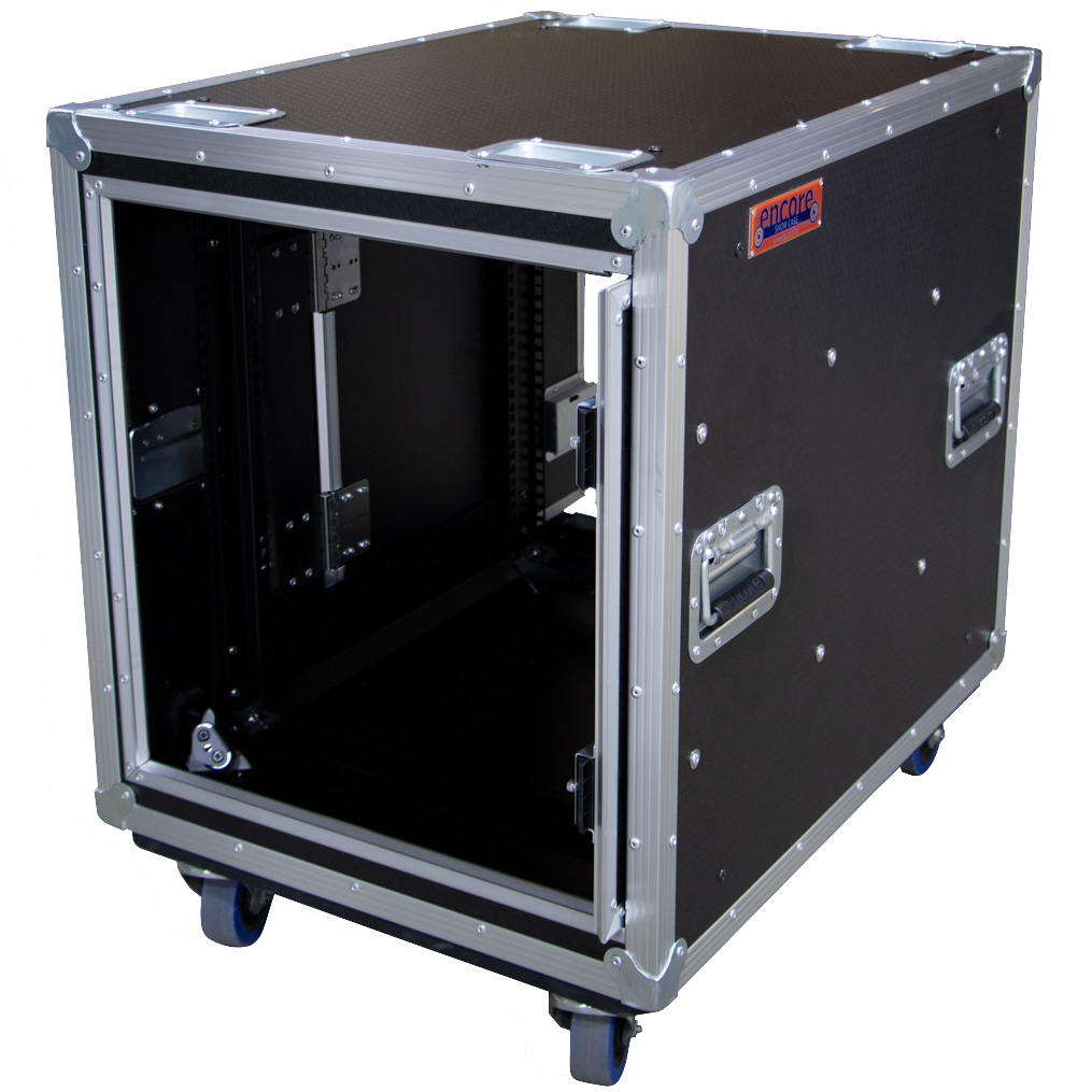 12RU Anti-Vibration 19" Rack Mount Case with Slide-Away Doors & Castors; 790mmD - Black