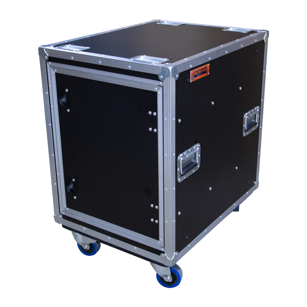 14RU Anti-Vibration 19" Rack Mount Case with Slide-Away Doors & Castors; 790mmD - Black - Image 2