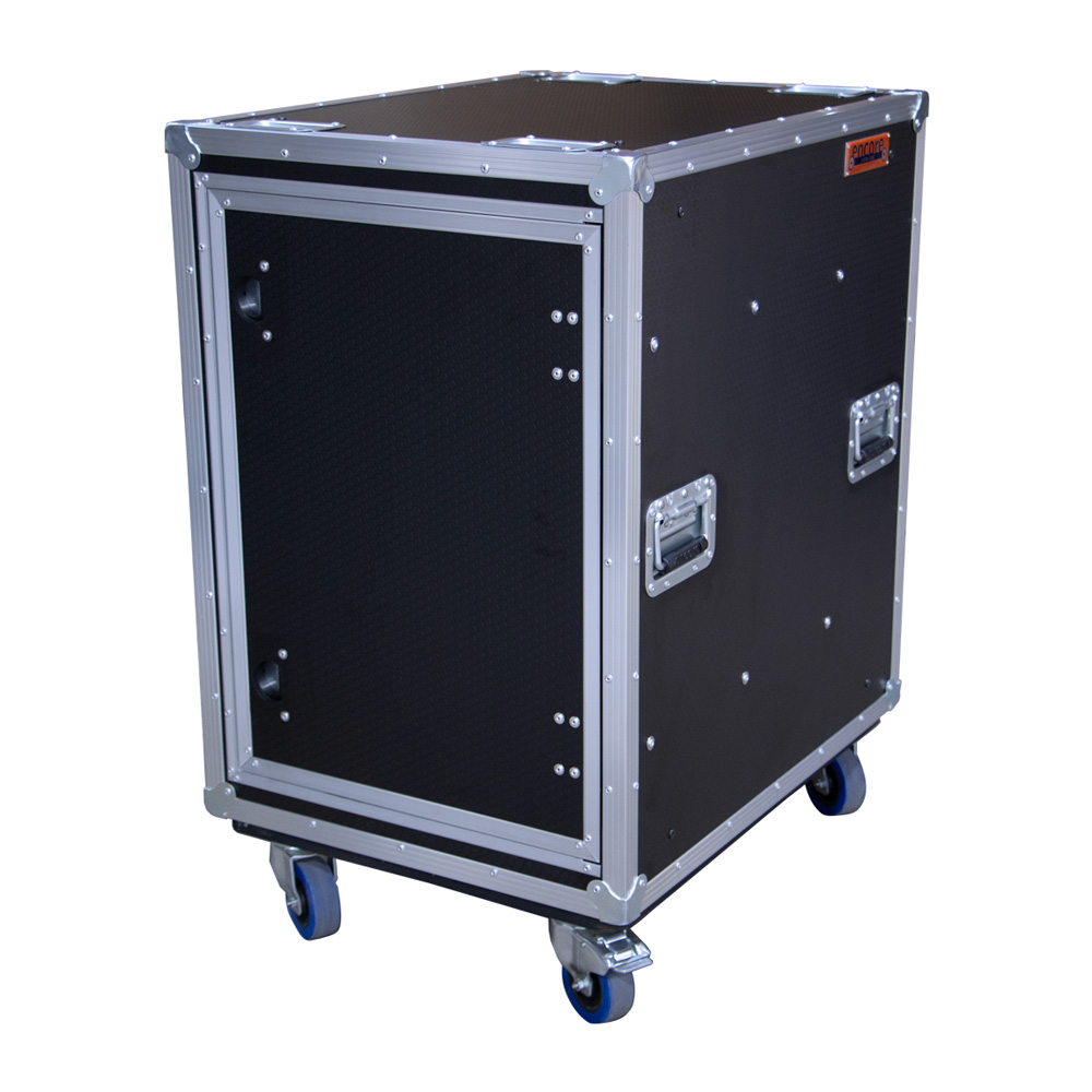 16RU Anti-Vibration 19" Rack Mount Case with Slide-Away Doors & Castors; 790mmD - Black - Image 2