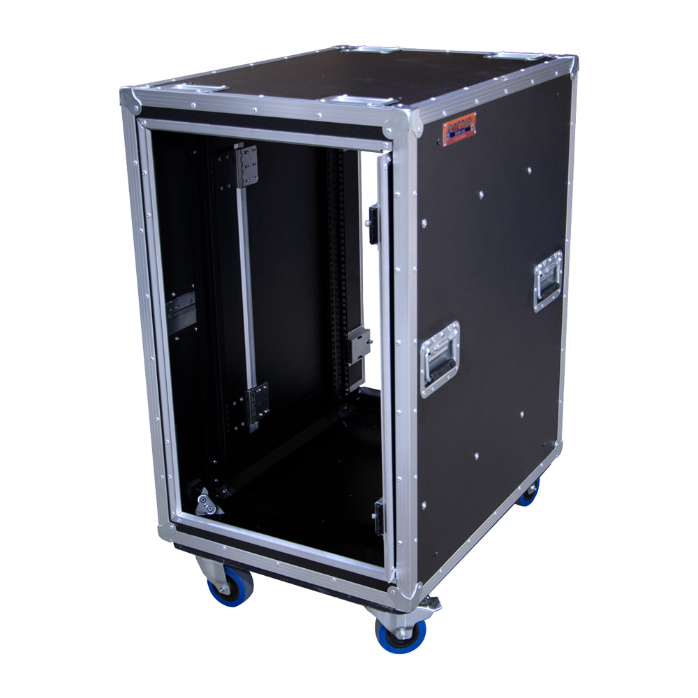 18RU Anti-Vibration 19" Rack Mount Case with Slide-Away Doors & Castors; 790mmD - Black