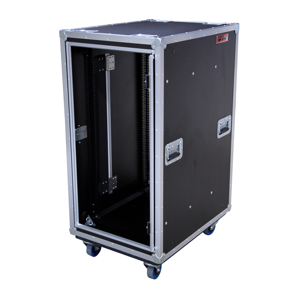 22RU Anti-Vibration 19" Rack Mount Case with Slide-Away Doors & Castors; 790mmD - Black