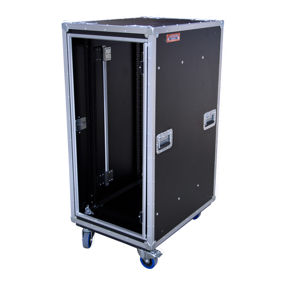 24RU Anti-Vibration 19" Rack Mount Case with Slide-Away Doors & Castors; 790mmD - Black