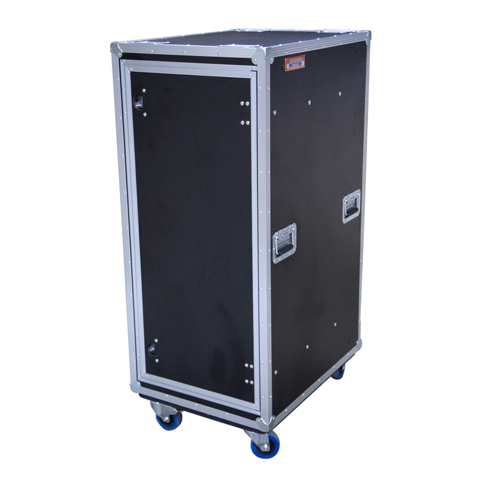 26RU Anti-Vibration 19" Rack Mount Case with Slide-Away Doors & Castors; 790mmD - Black - Image 2