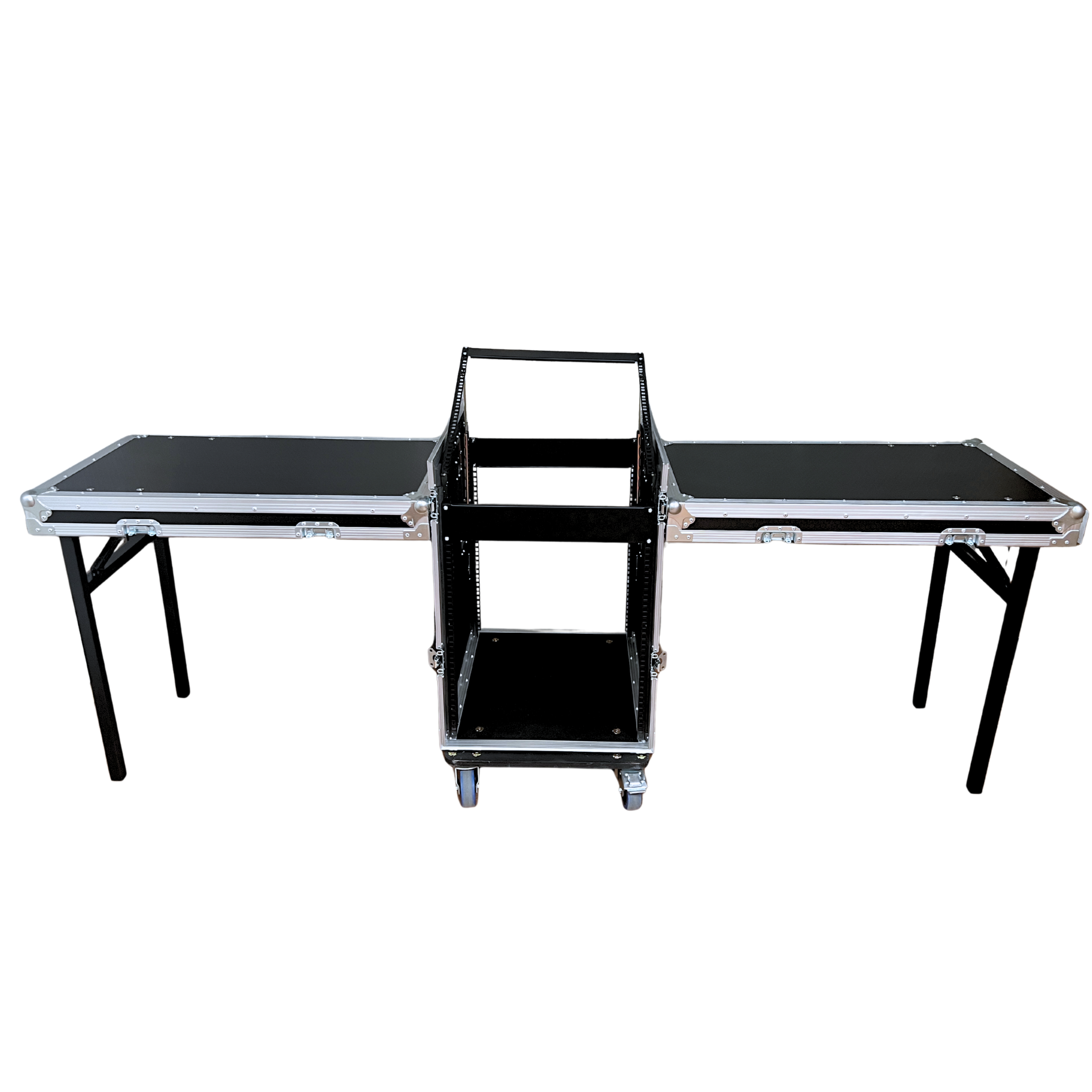 12RU Standard Combination 19" Rack Mount Case with Side-Mount Benches set up